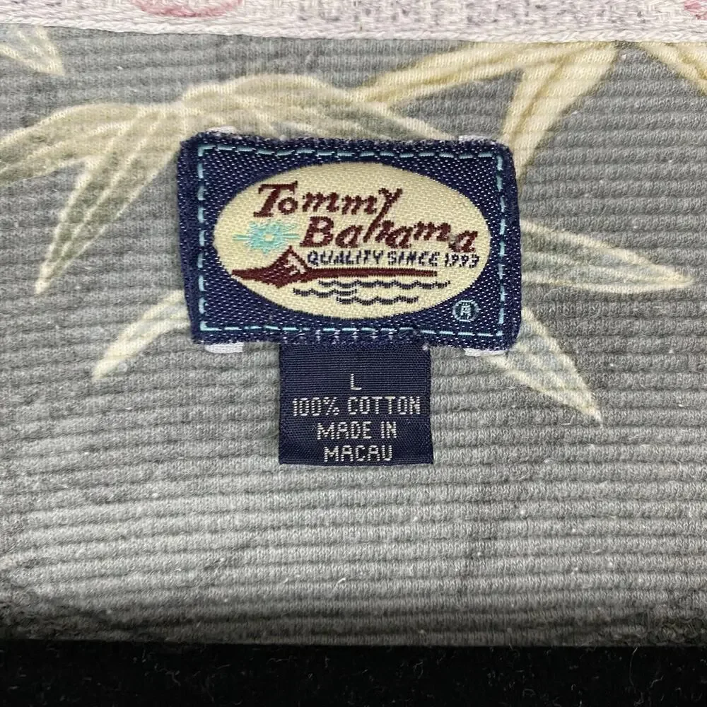 Tommy Bahama Polo Shirt Mens Large Gray Bamboo Leaf Hawaiian Tropical Cotton - Picture 11 of 15